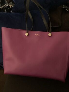 Furla Magenta Tote with Black Straps